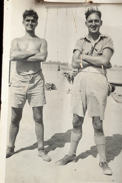 "Frank and I before the ropes at the PT school - July 1944"

Harry taught the PT classes in the desert.