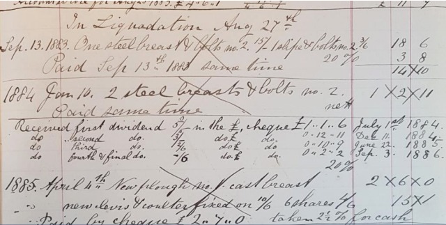 Image. Liquidation entry for Messrs Hyde & Wigfall of Sheffield. 1884.